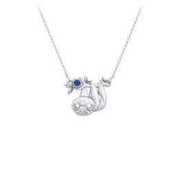Kids Sloth Birthstone Critter Necklace in 925 Sterling Silver with Blue Sapphire