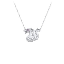 Kids Sloth Birthstone Critter Necklace in 925 Sterling Silver with Alexandrite