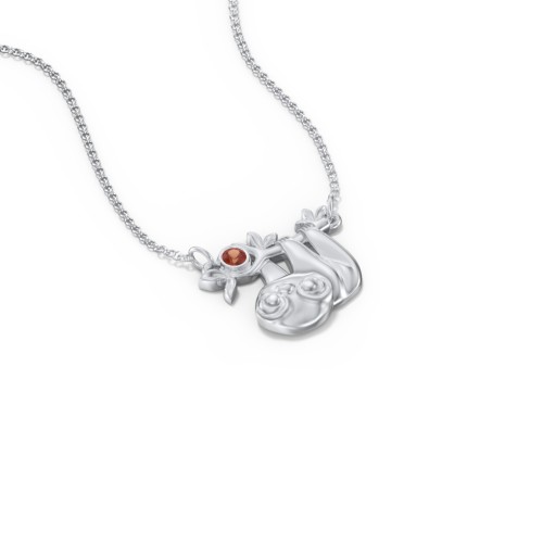 Kids Sloth Birthstone Critter Necklace – Sterling Silver with Garnet