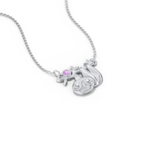 Kids Sloth Birthstone Critter Necklace – Sterling Silver with Amethyst