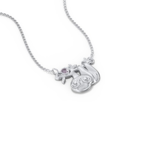 Kids Sloth Birthstone Critter Necklace – Sterling Silver with Alexandrite