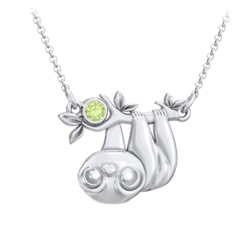 Kids Sloth Birthstone Critter Necklace – Sterling Silver with Peridot