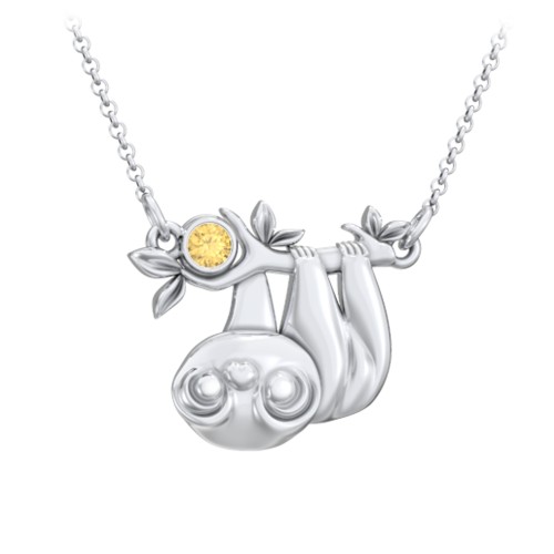 Kids Sloth Birthstone Critter Necklace – Sterling Silver with Citrine