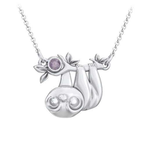 Kids Sloth Birthstone Critter Necklace – Sterling Silver with Alexandrite