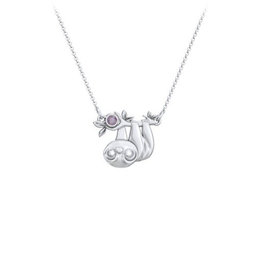 Kids Sloth Birthstone Critter Necklace – Sterling Silver with Alexandrite