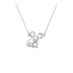Kids Mouse Birthstone Critter Necklace in 925 Sterling Silver with Blue Topaz