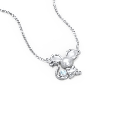 Kids Mouse Birthstone Critter Necklace – Sterling Silver with Blue Topaz