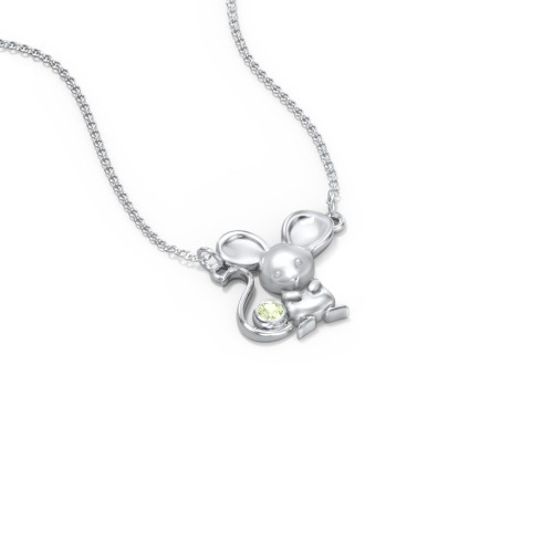 Kids Mouse Birthstone Critter Necklace – Sterling Silver with Peridot