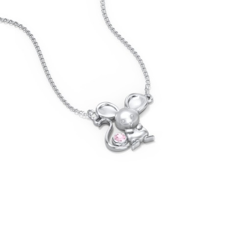 Kids Mouse Birthstone Critter Necklace – Sterling Silver with Pink Tourmaline