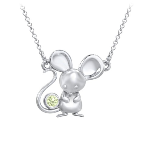 Kids Mouse Birthstone Critter Necklace – Sterling Silver with Peridot