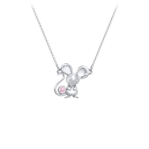 Kids Mouse Birthstone Critter Necklace – Sterling Silver with Pink Tourmaline