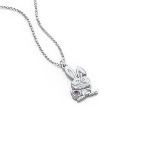 Kids Bunny Birthstone Critter Necklace – Sterling Silver with Alexandrite