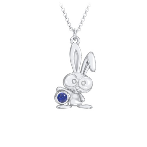 Kids Bunny Birthstone Critter Necklace – Sterling Silver with Blue Sapphire