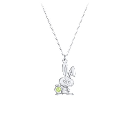 Kids Bunny Birthstone Critter Necklace – Sterling Silver with Peridot