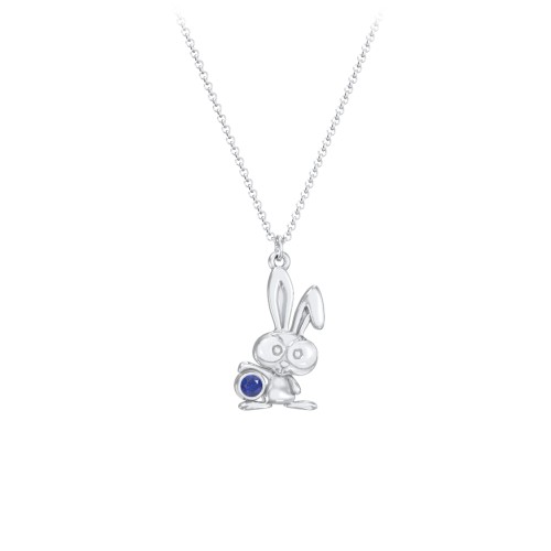Kids Bunny Birthstone Critter Necklace – Sterling Silver with Blue Sapphire