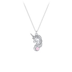 Kids Unicorn Pendant Necklace with Birthstone – Sterling Silver with Pink Tourmaline