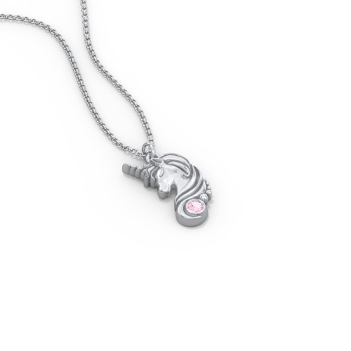 Kids Unicorn Pendant Necklace with Birthstone – Sterling Silver with Pink Tourmaline