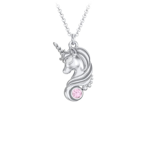 Kids Unicorn Pendant Necklace with Birthstone – Sterling Silver with Pink Tourmaline