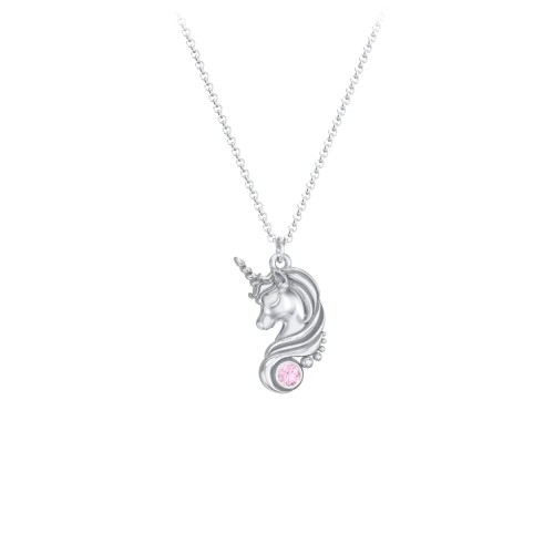 Kids Unicorn Pendant Necklace with Birthstone – Sterling Silver with Pink Tourmaline