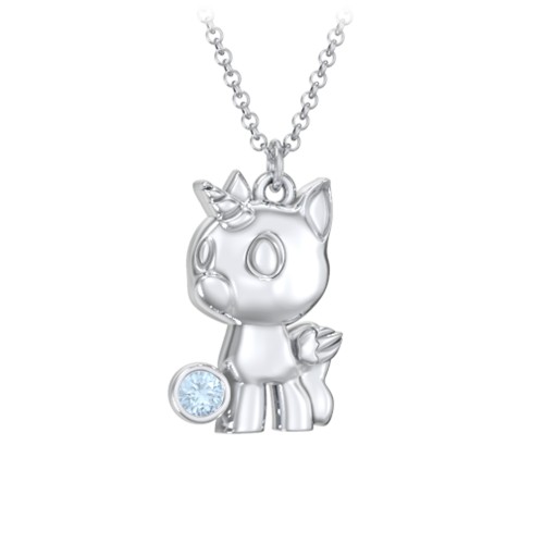 Baby Unicorn Birthstone Critter Necklace – Sterling Silver with Blue Topaz