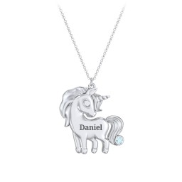 Kids Engravable Unicorn Birthstone Pendant Necklace in 925 Sterling Silver with Blue Topaz