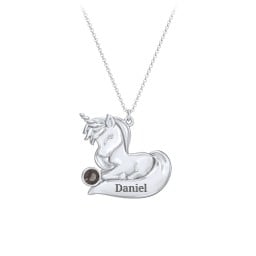 Kids Engravable Sitting Unicorn Birthstone Necklace