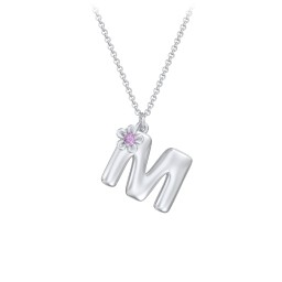 Kids Bubble Initial Necklace With Birthstone Flower