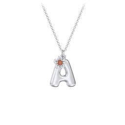 Kids Bubble Initial Necklace With Birthstone Flower in 925 Sterling Silver with Garnet