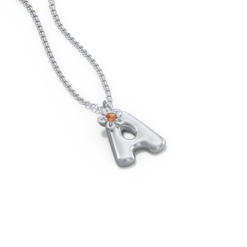 Kids Bubble Initial Necklace With Birthstone Flower – Sterling Silver with Garnet