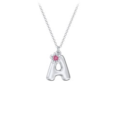 Kids Bubble Initial Necklace With Birthstone Flower – 9kt Yellow Gold with Ruby