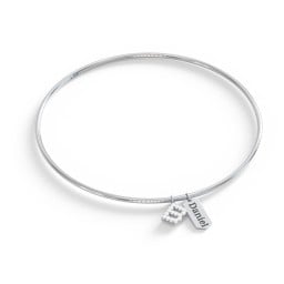 Classic Bangle with Pavé Initial and Engravable Tag Charms - B