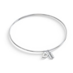 Classic Bangle with Pavé Initial and Engravable Tag Charms - D