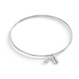 Classic Bangle with Pavé Initial and Engravable Tag Charms - E