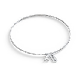 Classic Bangle with Pavé Initial and Engravable Tag Charms - X
