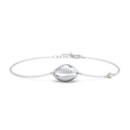 Coffee Bean Shell Bracelet with Bezel Set Gemstone