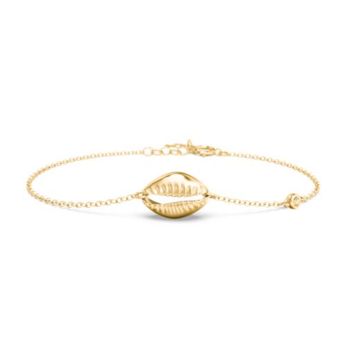 Coffee Bean Shell Bracelet with Bezel Set Gemstone – 18K Gold Plated Silver with Citrine