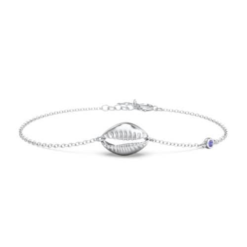 Coffee Bean Shell Bracelet with Bezel Set Gemstone – Sterling Silver with Blue Sapphire