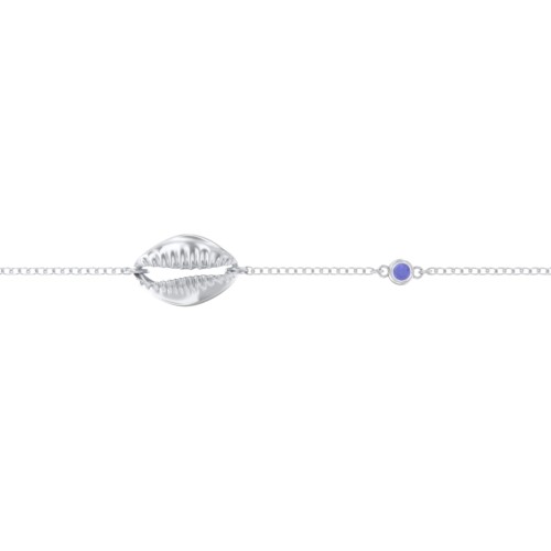 Coffee Bean Shell Bracelet with Bezel Set Gemstone – Sterling Silver with Blue Sapphire
