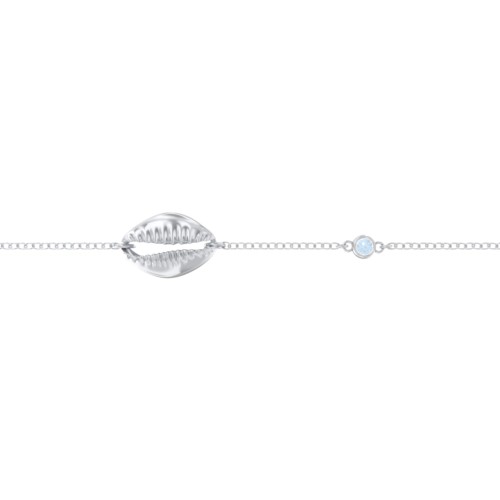 Coffee Bean Shell Bracelet with Bezel Set Gemstone – Sterling Silver with Blue Topaz
