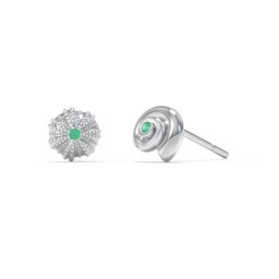 Ocean Collection Studs With Accent - Pair in 925 Sterling Silver with Emerald