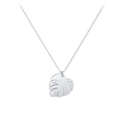 Monstera Leaf Necklace with Accent – Sterling Silver with Cubic Zirconia