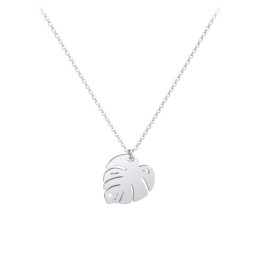 Monstera Leaf Necklace with Accent in 925 Sterling Silver with Cubic Zirconia