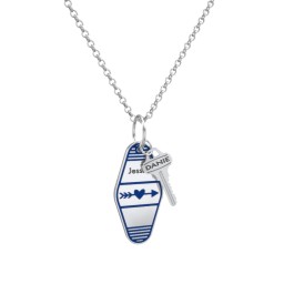 Heart With Arrow Engravable Retro Keychain Charm Necklace - Blue in 925 Sterling Silver