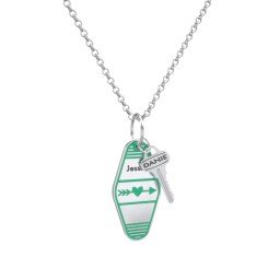 Heart With Arrow Engravable Retro Keychain Charm Necklace - Green in 925 Sterling Silver