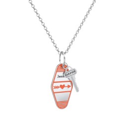 Heart With Arrow Engravable Retro Keychain Charm Necklace - Orange