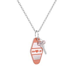 Heart With Arrow Engravable Retro Keychain Charm Necklace - Orange