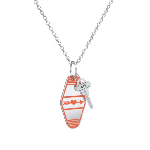 Heart With Arrow Engravable Retro Keychain Charm Necklace - Orange