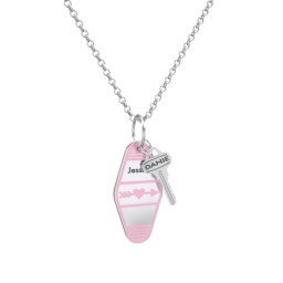 Heart With Arrow Engravable Retro Keychain Charm Necklace - Pink in 925 Sterling Silver