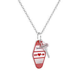 Heart With Arrow Engravable Retro Keychain Charm Necklace - Red