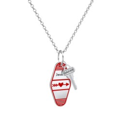 Heart With Arrow Engravable Retro Keychain Charm Necklace - Red in 925 Sterling Silver